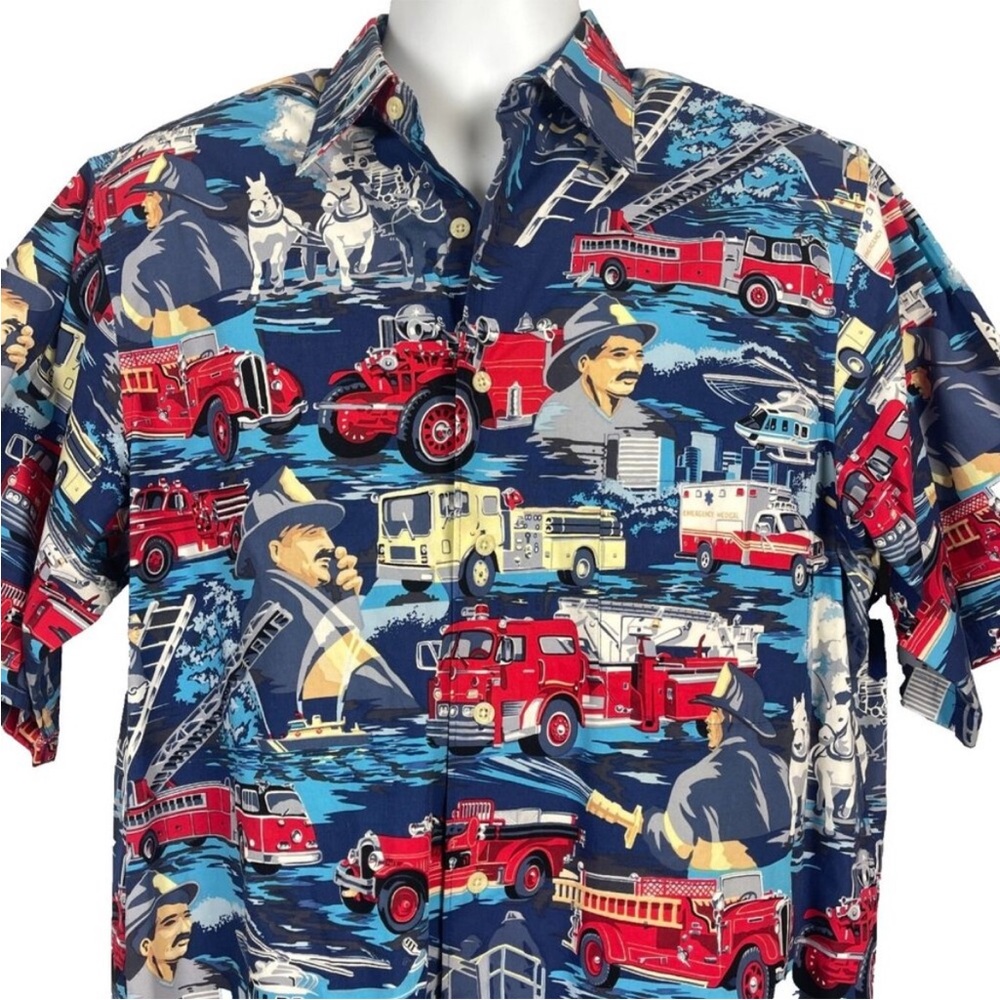 Reyn Spooner Firefighter Vintage Mens Hawaiian Button Shirt size Large Cotton
